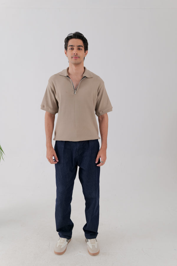 Half Zip Polo – Warm Taupe