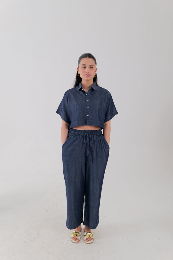 Cropped Denim Co-Ord Set – Blue